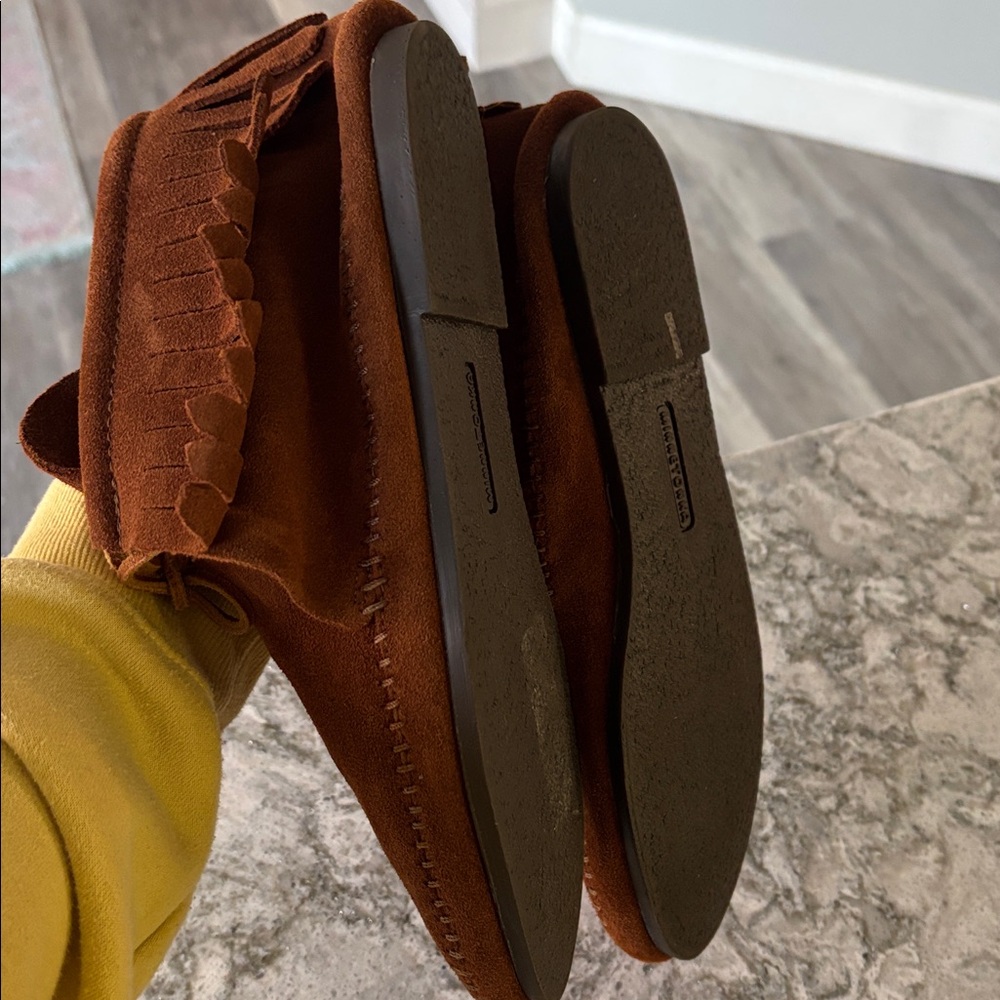 Brown Suede Moccasins with Fringe - Picture 3 of 4